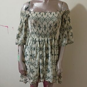 Banjul Elegant Cream and Black Floral Mini Dress